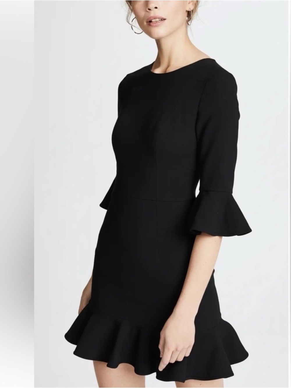 Black Halo Brooklyn Ruffle Hem Bell Sleeve Cocktail Dress Black Size 6